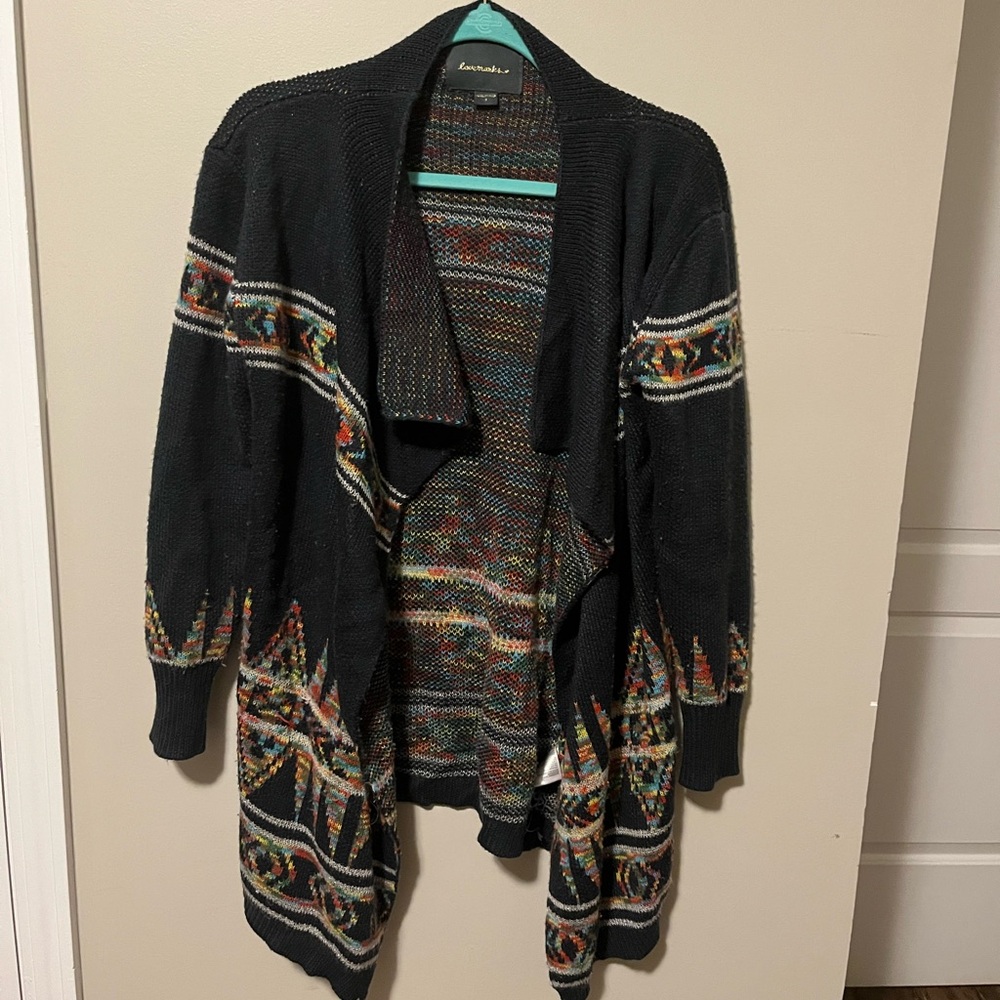 Navy Cardigan with Rainbow Aztec Design